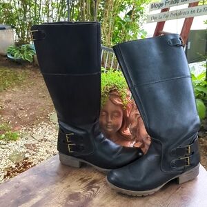 LN/VINTAGE 🔥😎 CLARK'S 😎🔥LADIES 🖤 SZ 10 🖤 PEBBLED LEATHER 🖤 TALL MOTO ZIPS